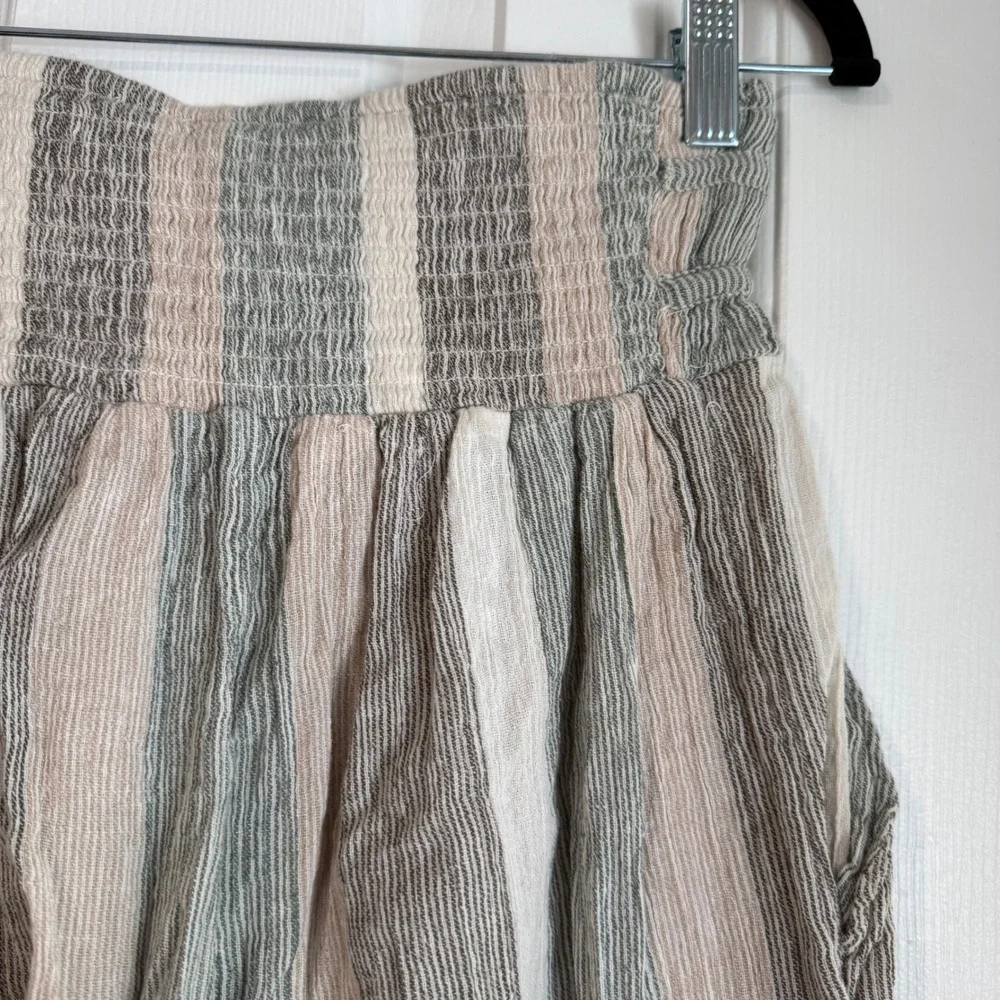 Free People Wide Leg Palazzo Pants Cotton Natural Fibers Striped Capris Beach S